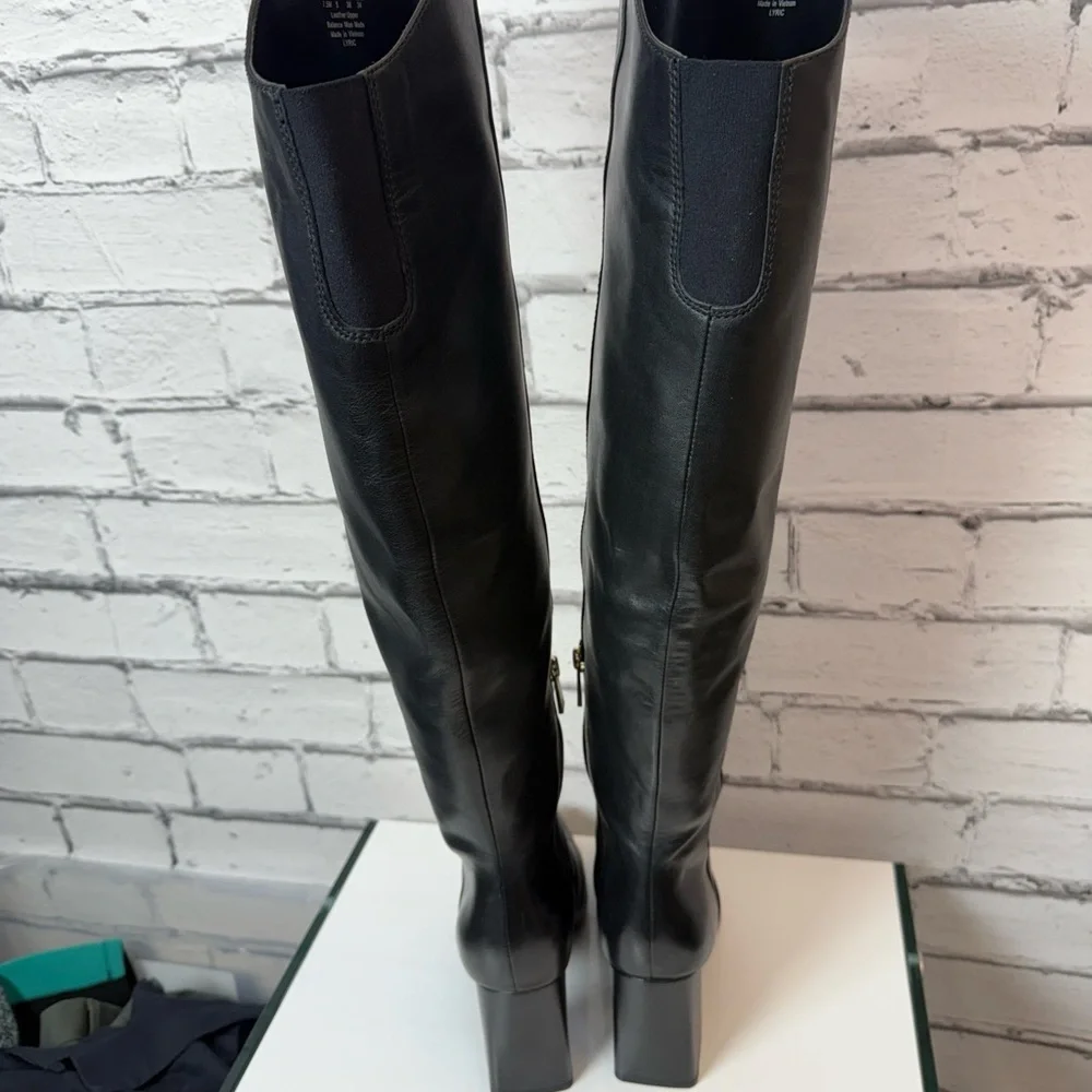 Naturalizer Womens Black Leather Over-The-Knee Boots Size 7.5 Block Heel